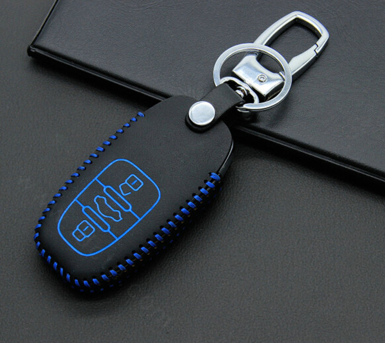 Cheap Genuine Leather Key Ring Auto Key Bags Smart for Audi A4 - Blue